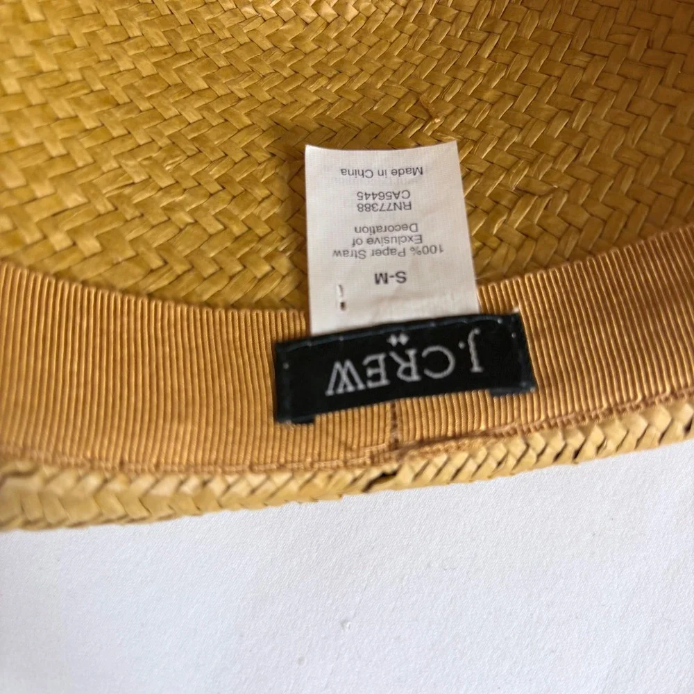 J.Crew Fedora Hat Tan Straw Grey Ribbon Band S/M Mens Summer Accessory